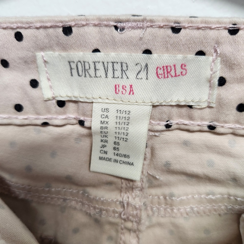 Forever 21 Pants Girls 11/12 Pink Black Polka Dot Skinny Stretch Youth Cotton - Picture 3 of 10